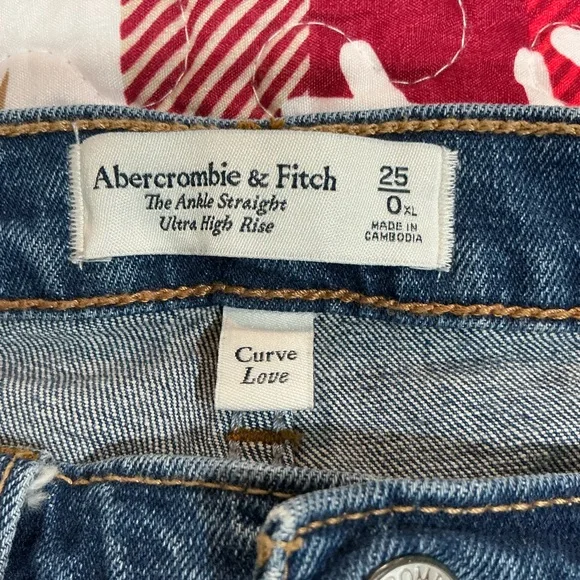 🤎 Abercrombie The Ankle Straight Ultra High Rise Blue Distressed Denim Jeans 0 - Picture 3 of 4